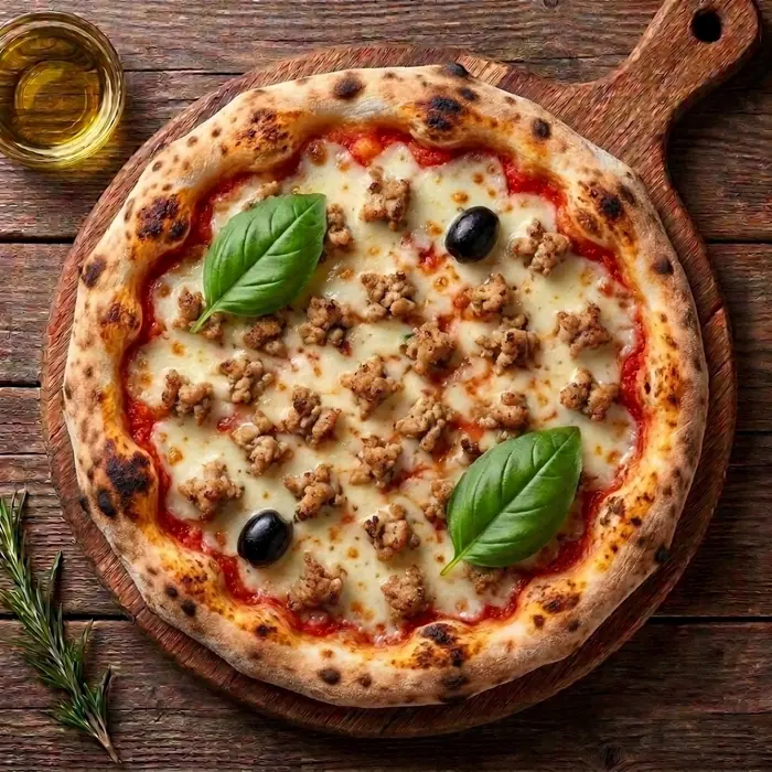Poulet Hachée — Sauce tomate, fromage, poulet haché, olives — Pizzeria ILYES Oran